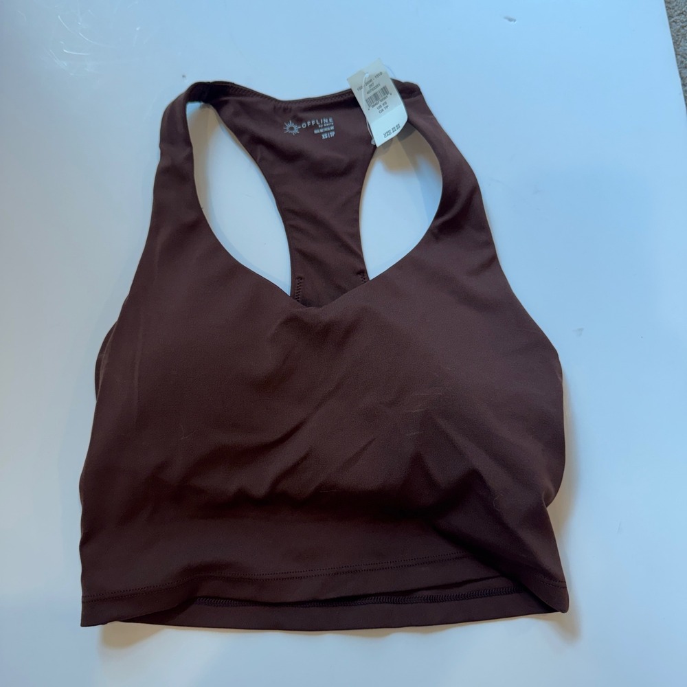 OFFLINE by Aerie Real Me Longline Sports Bra Brown XS 150-2696-1510